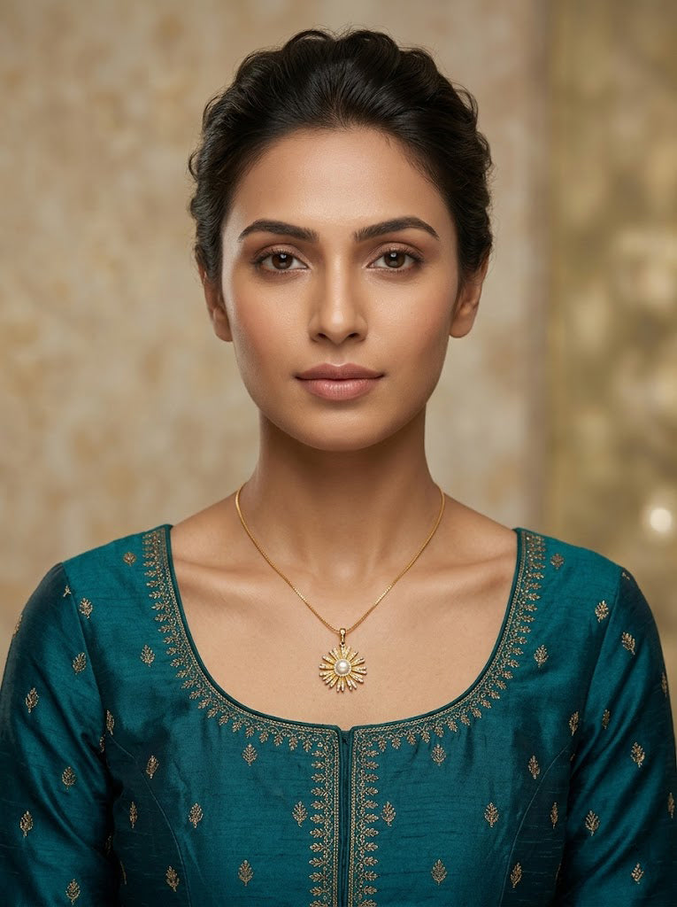 Traditional Floral Gold Pendant Chain