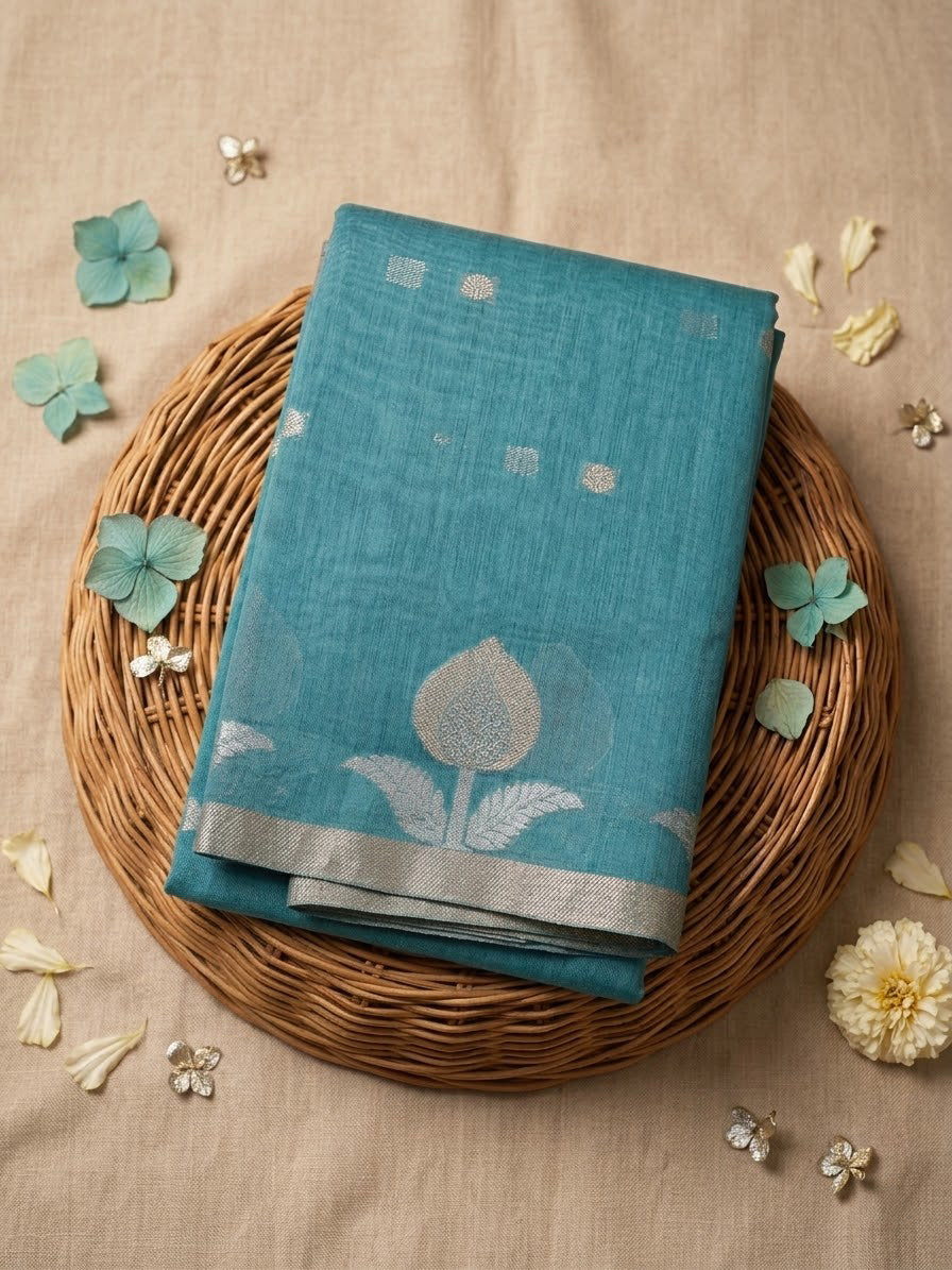 Teal Blue Traditional Motif Saree