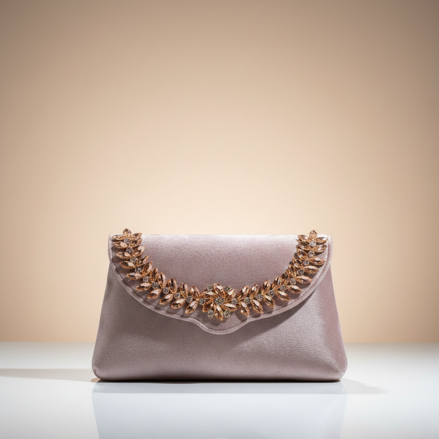 Women's Lavender Party Clutch, Crystal Embellished Flap, Single Compartment