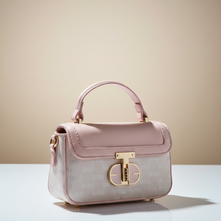 Women's Sling Bag, Synthetic Fabric, Single Compartment (Beige/Pastel Pink)