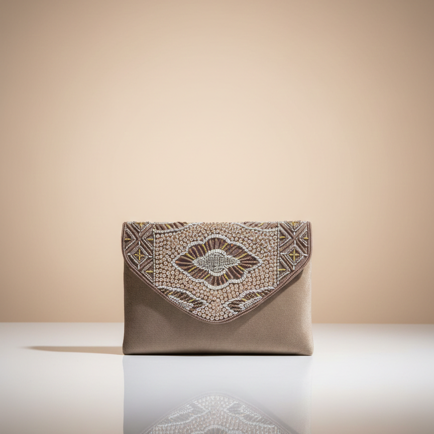 Women's Chain Sling Party Bag, Heavy Bead Work, Single Compartment