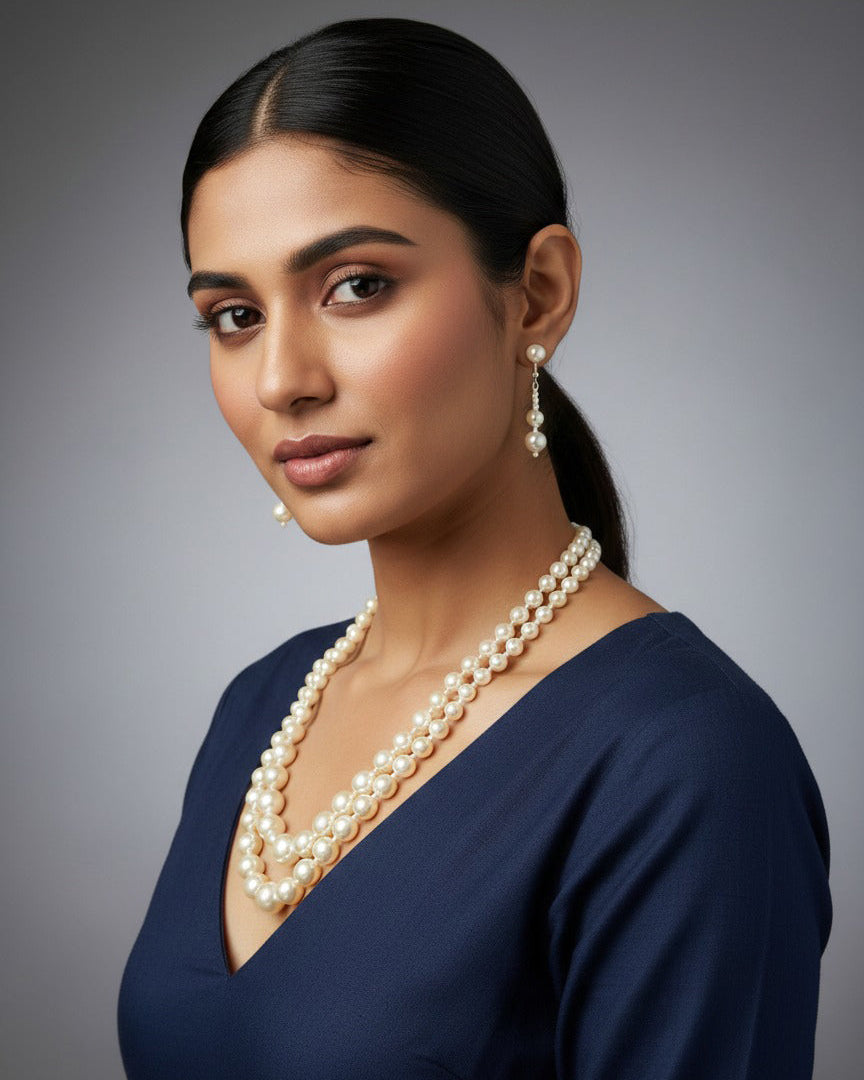Elegant Long Layered Pearl Necklace