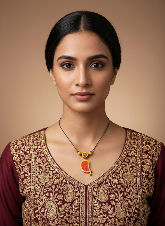 Minimal Terracotta Pendant Necklace with Black Thread