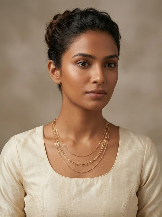 Three -Layered Gold Chain Necklace