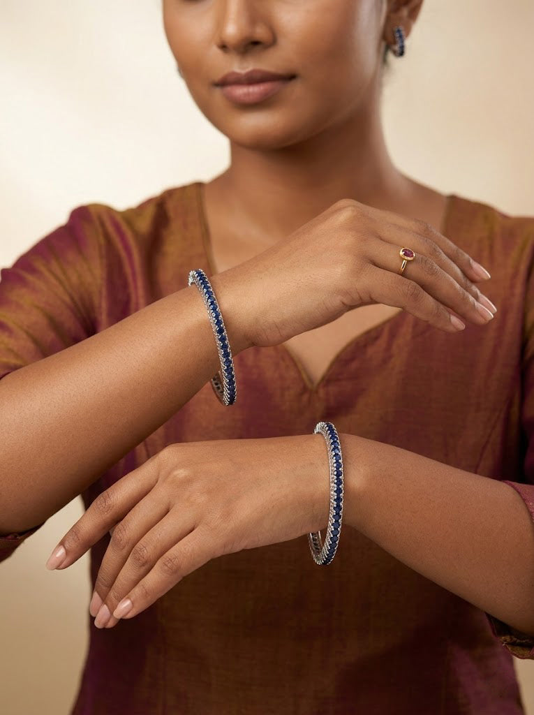 Elegant Blue Stones Bangles Set