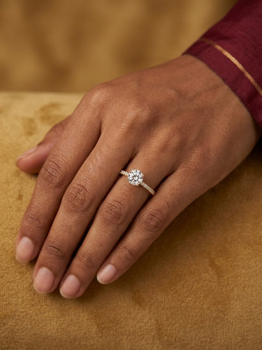 Classic Solitaire Style Adjustable Gold Ring