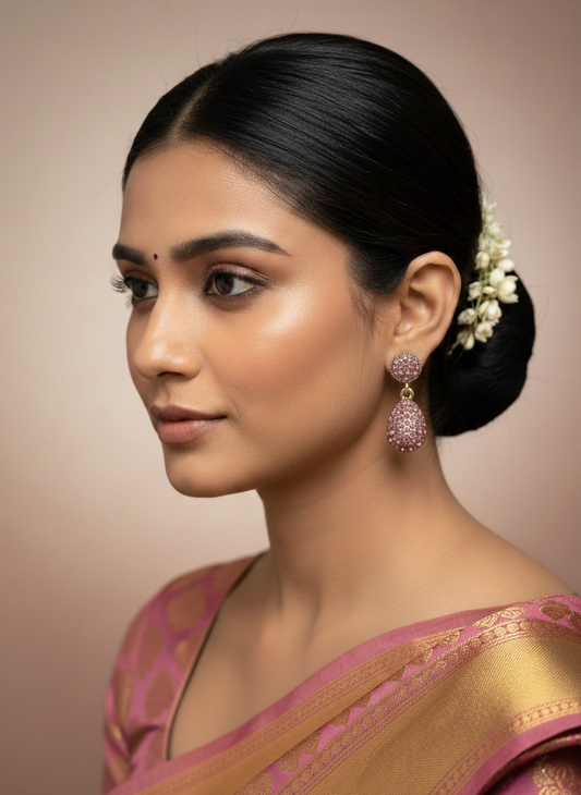 Elegant Pink Stone Drop Earrings