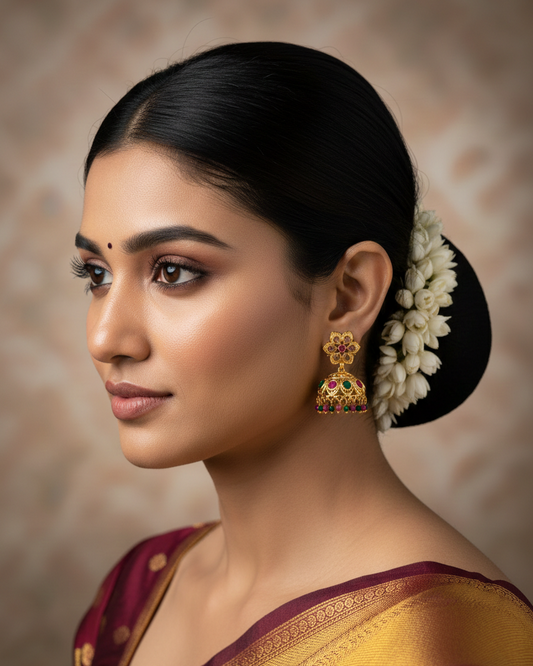 Multicolor Stone Gold Jhumka Earring Set