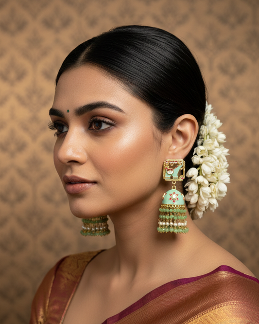 Green Layered Traditional Jhumka Earring Set