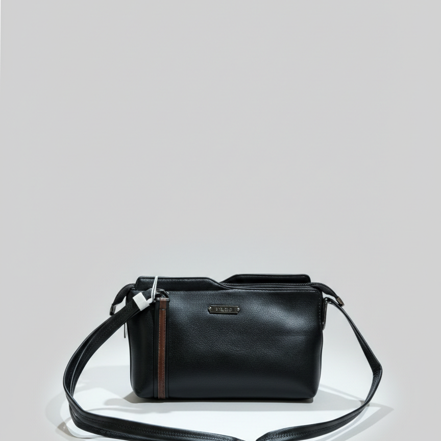 Deliza Women's Sling Bag, Synthetic Fabric, 2 Compartments with 1 Zip Pocket (Black/Brown)