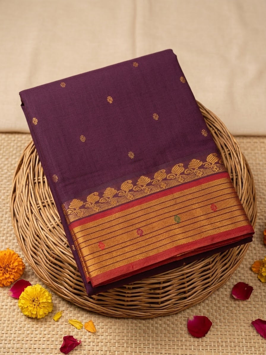 Royal Purple Saree with Gold Zari Border