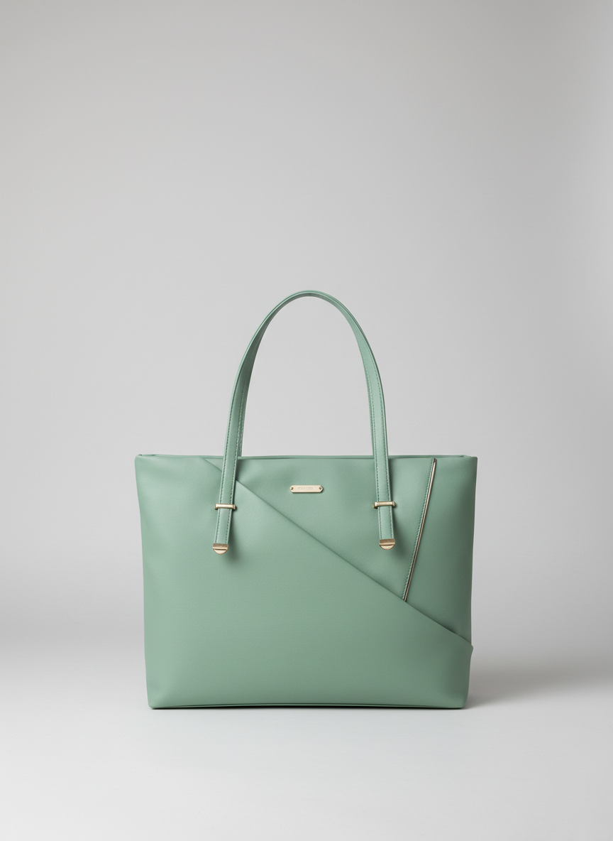 Deliza Women's Top Handle Handbag, Synthetic Fabric, 2 Compartments with 3 Zip Pockets (Pastel Green/Black)