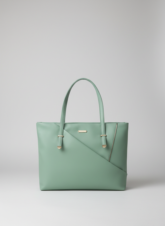 Deliza Women's Top Handle Handbag, Synthetic Fabric, 2 Compartments with 3 Zip Pockets (Pastel Green/Black)