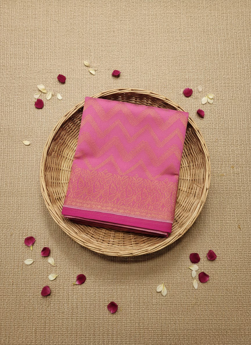 Pink Chevron Pattern Saree