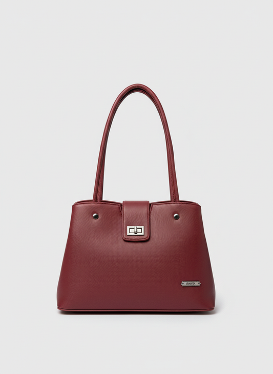 Deliza Women's Top Handle Handbag, Synthetic Fabric, Single Compartment with Front Lock Closure (Maroon)