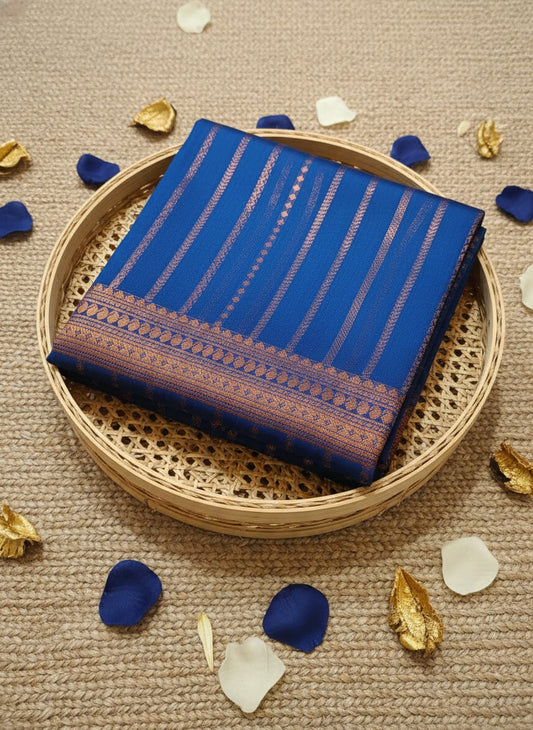 Royal Blue Saree with Striped Design