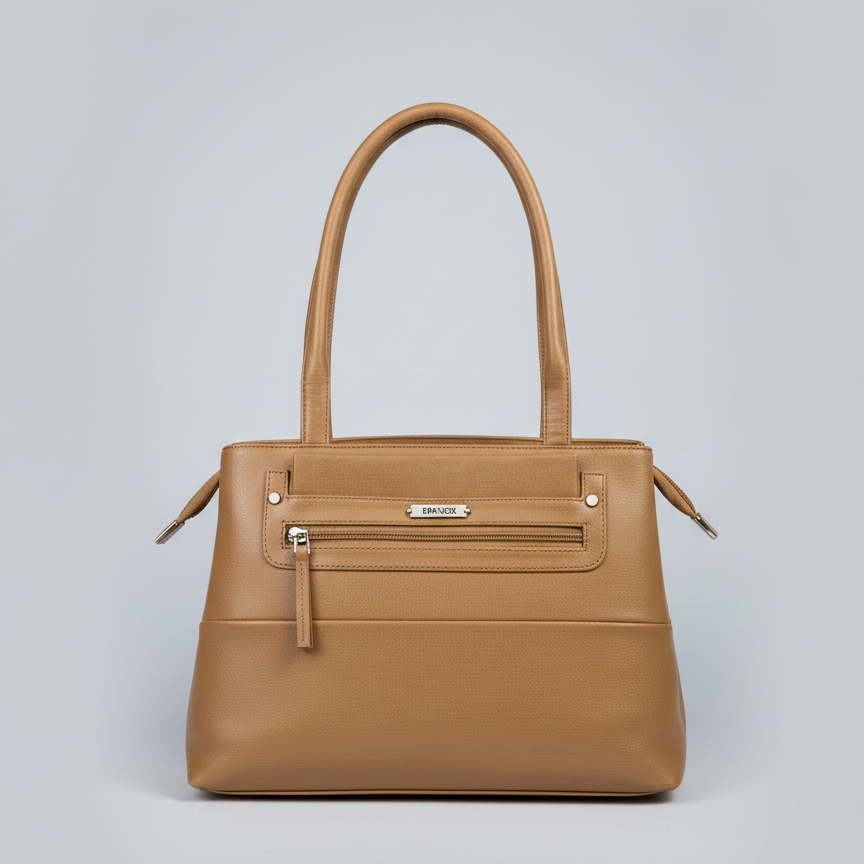 Deliza Women's Top Handle Handbag, Synthetic Fabric, 2 Compartments with 2 Zip Pockets (Beige)