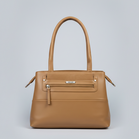 Deliza Women's Top Handle Handbag, Synthetic Fabric, 2 Compartments with 2 Zip Pockets (Beige)