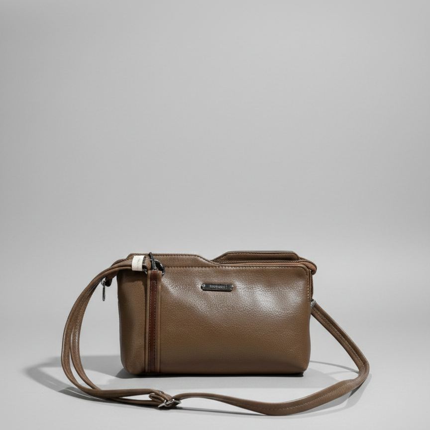 Deliza Women's Sling Bag, Synthetic Fabric, 2 Compartments with 1 Zip Pocket (Black/Brown)