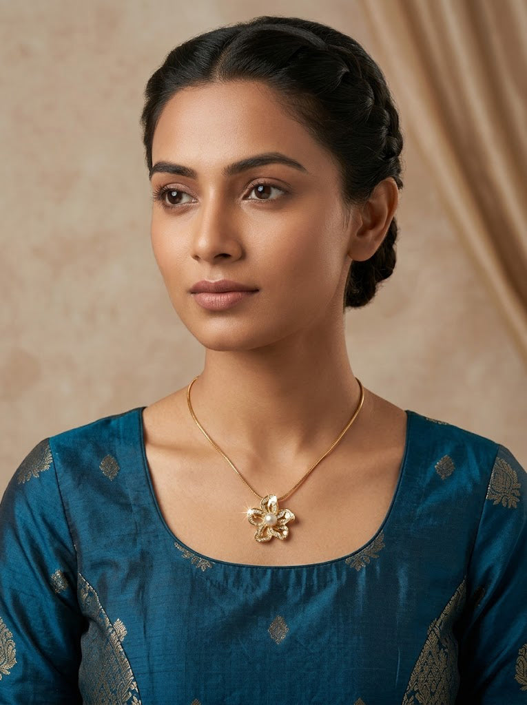 Floral Motif Gold Pendant Chain