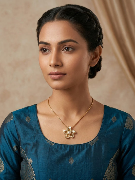 Floral Motif Gold Pendant Chain