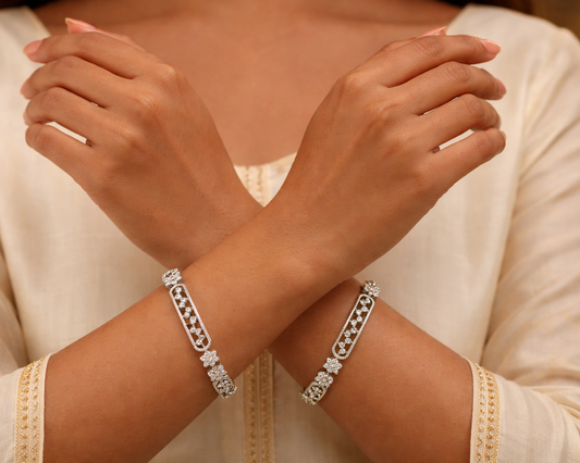 Silver Finish Stone Studded Bangle Set