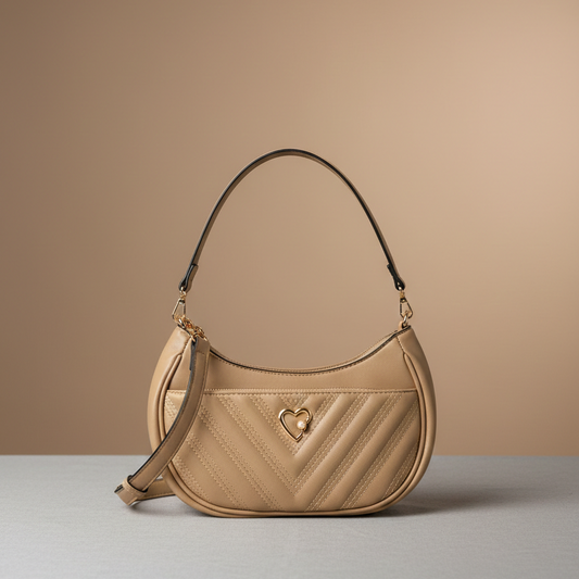 Women's Sling Bag, Synthetic Fabric, Single Compartment with 1 Zip Pocket (Beige/Brown)