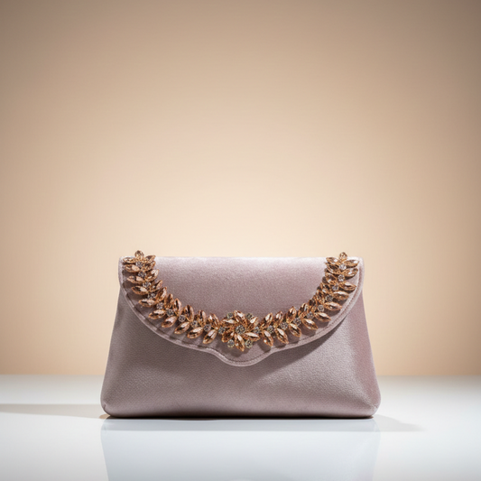 Women's Lavender Party Clutch, Crystal Embellished Flap, Single Compartment