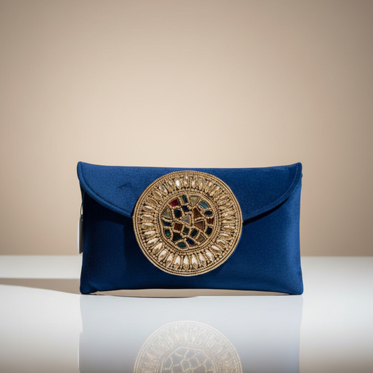 Women's Embellished Party Sling Bag, Heavy Bead Work Flap Design (Royal Blue)