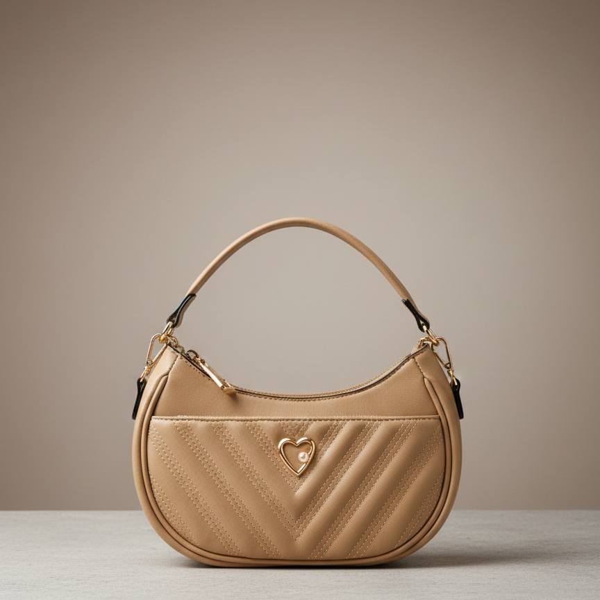 Women's Sling Bag, Synthetic Fabric, Single Compartment with 1 Zip Pocket (Beige/Brown)
