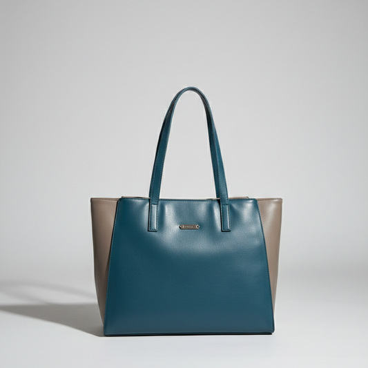 Deliza Women's Top Handle Handbag, Synthetic Fabric, 3 Compartments with 1 Zip Pocket (Grey/Teal Blue)