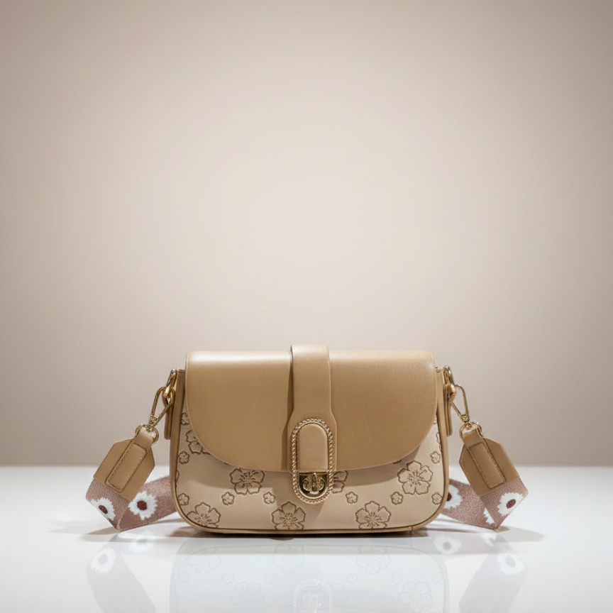 Women's Classic Sling Bag, Single Compartment, Adjustable Strap (Beige)