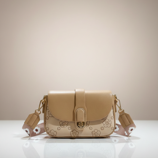 Women's Classic Sling Bag, Single Compartment, Adjustable Strap (Beige)