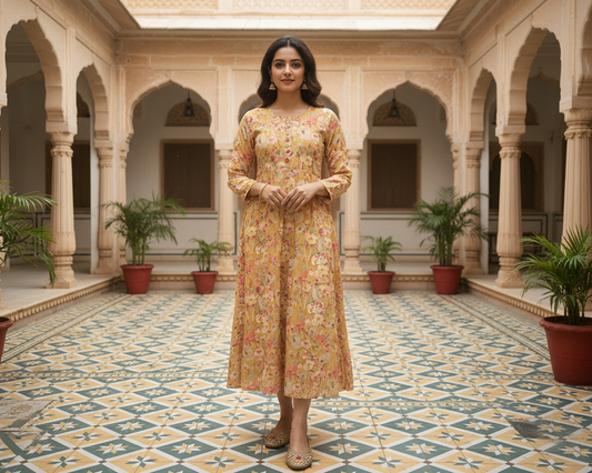 Amber Soft Silk Round-Neck Kurti for Women