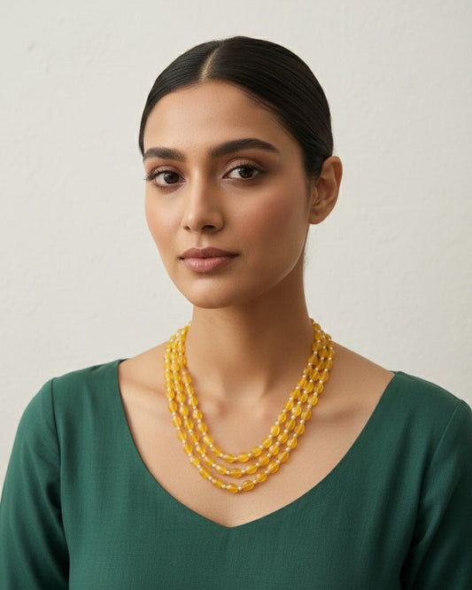 Multi-Layer Golden Bead Pearl Necklace